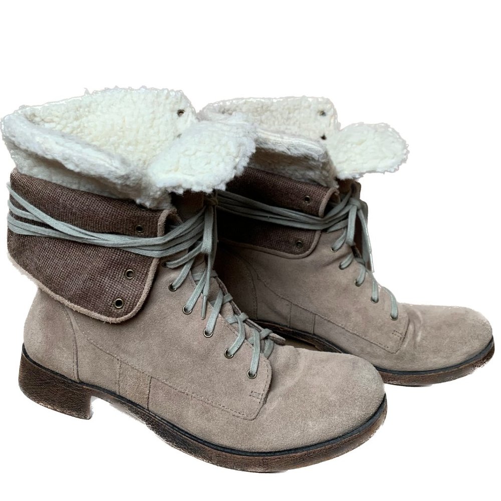 Nine West Suede Fold-Over Lace-Up Booties, Size 9